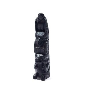 Haida Totem Pole Eagle, Raven, Beaver Black Resin Argillite Resin Boma 5"